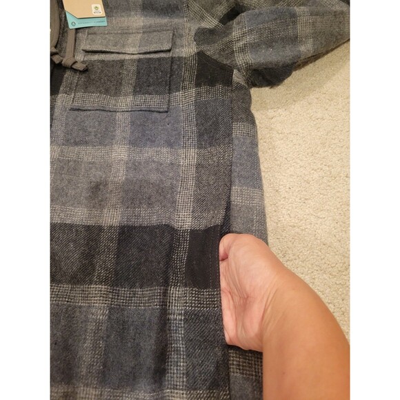 New prAna Men Asgard Hooded Flannel Shirt Jacket Wool Blend Shacket MED Charcoal - Picture 9 of 11